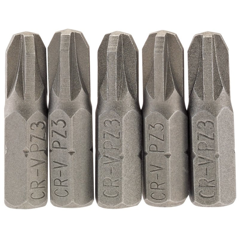 Draper No.3 PZ Type Screwdriver Bit 1/4" Hex 25mm Long (Pack of 5) 64016