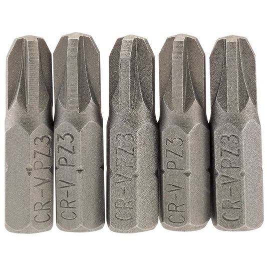 Draper No.3 PZ Type Screwdriver Bit 1/4" Hex 25mm Long (Pack of 5) 64016