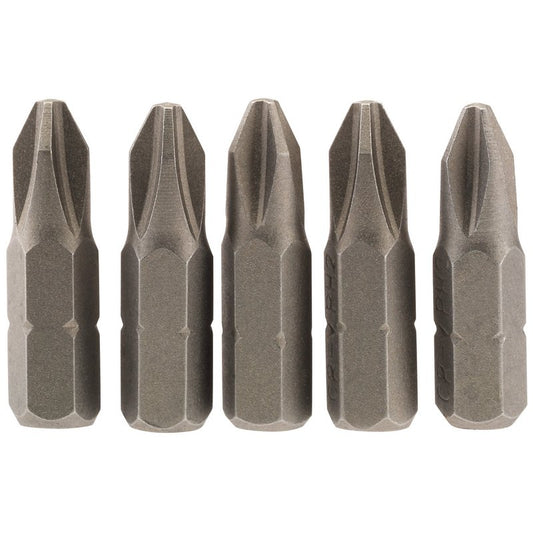 Draper Cross Slot Screwdriver Bit 1/4" Hex 25mm Long No.2 (Pack of 5) 64018