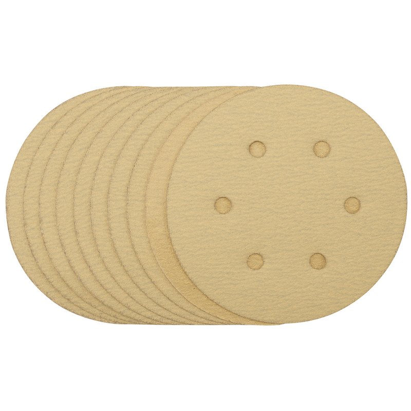 Draper Gold Sanding Discs Hook & Loop 150mm 120 Grit 6 Holes 10 Pack 64025