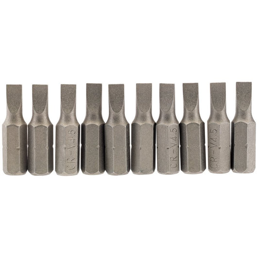 Draper Plain Slot Screwdriver Bit 4.5mm 1/4" Hex 25mm Long (Pack of 10) 64027