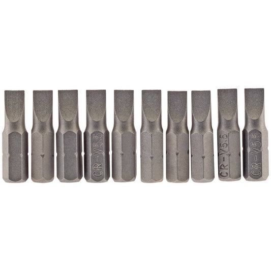 Draper Plain Slot Screwdriver Bit 5.5mm 1/4" Hex 25mm Long (Pack of 10) 64028