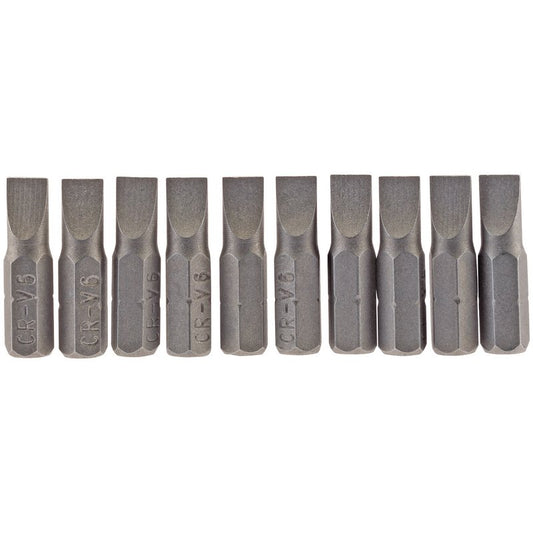 Draper Plain Slot Screwdriver Bit 6mm 1/4" Hex 25mm Long (Pack of 10) 64031