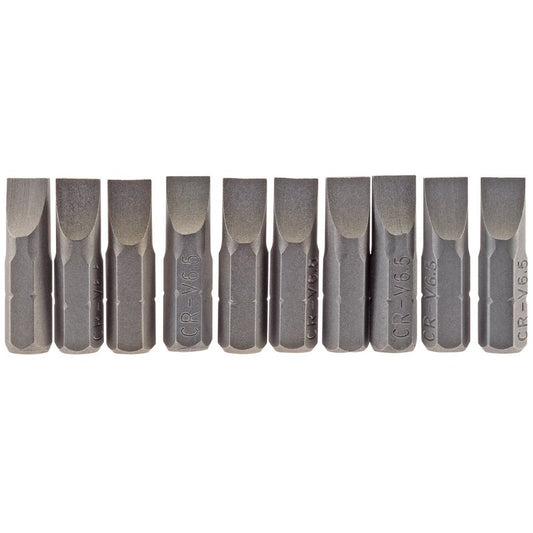 Draper Plain Slot Screwdriver Bit 6.5mm 1/4" Hex 25mm Long (Pack of 10) 64034