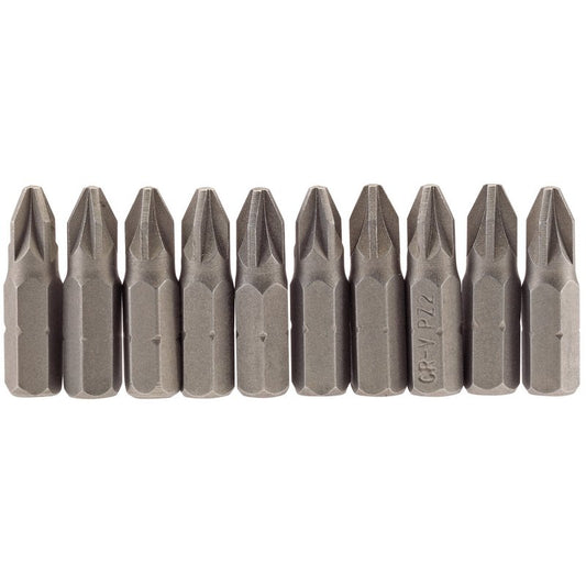 Draper No.2 PZ Type Screwdriver Bit 1/4" Hex 25mm Long (Pack of 10) 64048