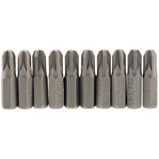 Draper No.3 PZ Screwdriver Bit 1/4" Hex 25mm Long (Pack of 10) 64057