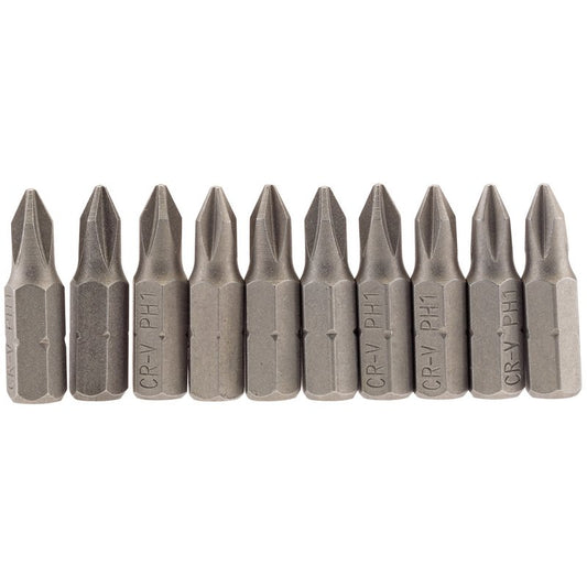 Draper No.1 Cross Slot Screwdriver Bit 1/4" Hex 25mm Long (Pack of 10) 64060