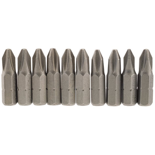Draper Cross Slot Screwdriver Bit 1/4" Hex 25mm Long No.2 (Pack of 10) 64072