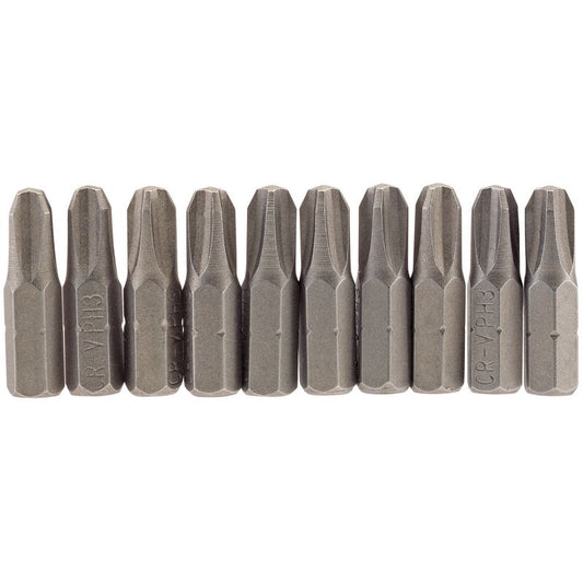 Draper No.3 Cross Slot Screwdriver Bit 1/4" Hex 25mm Long (Pack of 10) 64087
