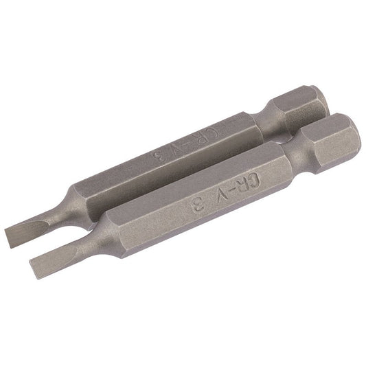Draper Plain Slot Screwdriver Bit 3mm 1/4" Hex 50mm Long (Pack of 2) 64088