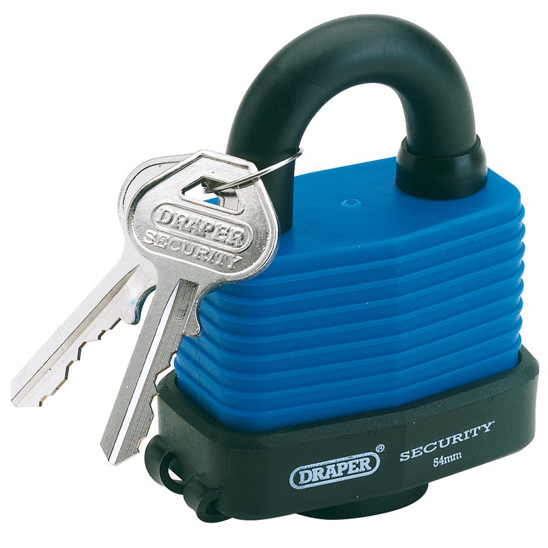 Draper 54mm Laminated Steel Padlock 2 Key Hardened Steel Shackle Bumper 64178