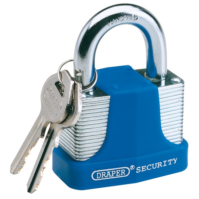 Draper 40mm Laminated Steel Padlock 2 Key Hardened Steel Shackle Bumper 64180