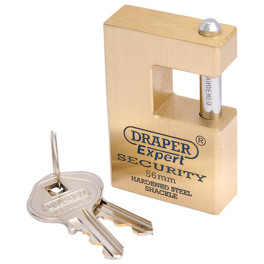 Draper 56mm Close Shackle Solid Brass Padlock Hardened Steel Shackle 2 Key 64200