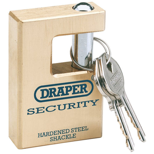 Draper 63mm Close Shackle Solid Brass Padlock Hardened Steel 2 Keys 64201