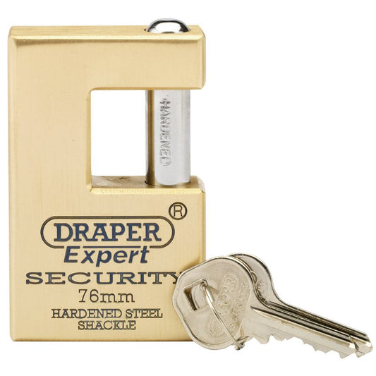 Draper 76mm Close Shackle Solid Brass Padlock Hardened Steel Shackle 2 Key 64202