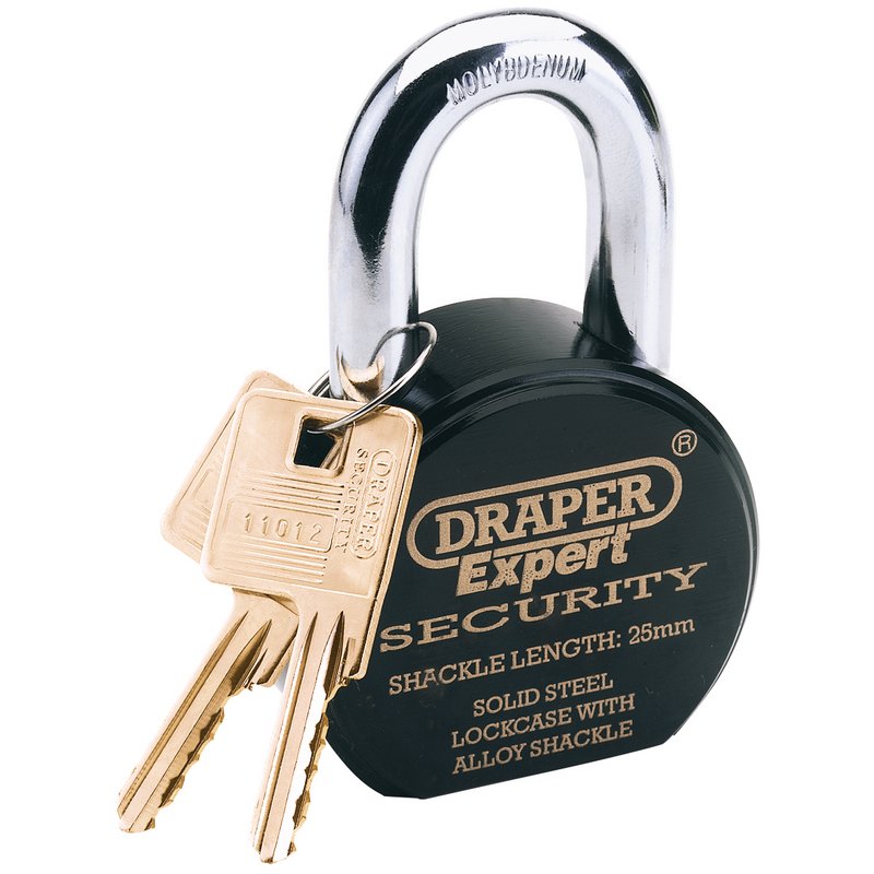 Draper 63 x 25mm Heavy Duty Stainless Steel Padlock and 2 Keys 64206