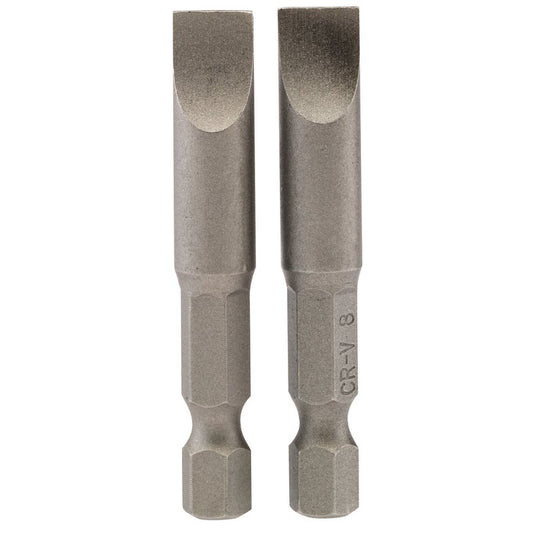 Draper Plain Slot Screwdriver Bit 8mm 1/4" Hex 50mm Long (Pack of 2) 64226