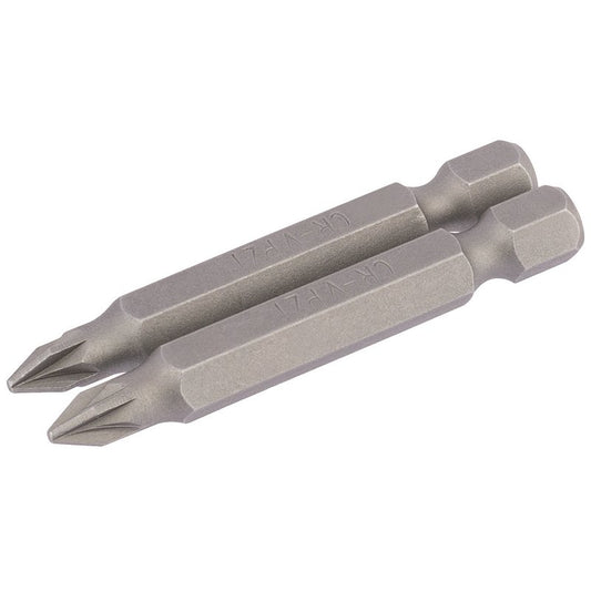 Draper No.1 PZ Screwdrivert Bit 1/4" Hex 50mm Long (Pack of 2) 64227