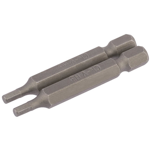 Draper Hexagonal Screwdriver Bit 3mm 1/4" Hex 50mm Long (Pack of 2) 64253