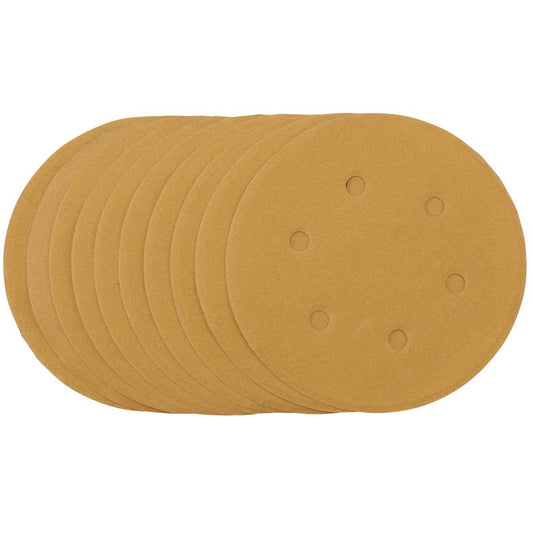 Draper Gold Sanding Discs Hook & Loop 150mm 240 Grit 6 Holes 10 Pack of 10 64257