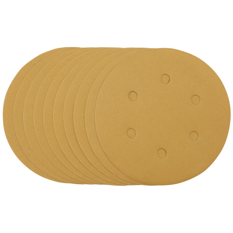 Draper Gold Sanding Discs Hook & Loop 150mm 320 Grit 6 Holes 10 Pack 64265