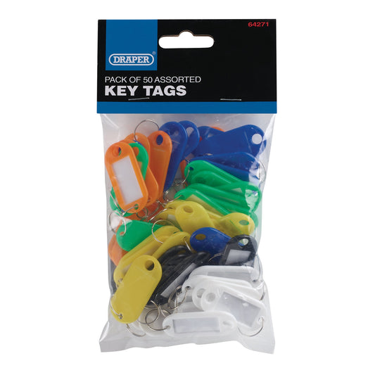 Draper Assorted Plastic Key Tags Pack of 50 Black White Blue Green Yellow 64271