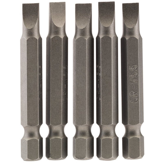 Draper Plain Slot Screwdriver Bit 5.5mm 1/4" Hex 50mm Long (Pack of 5) 64272