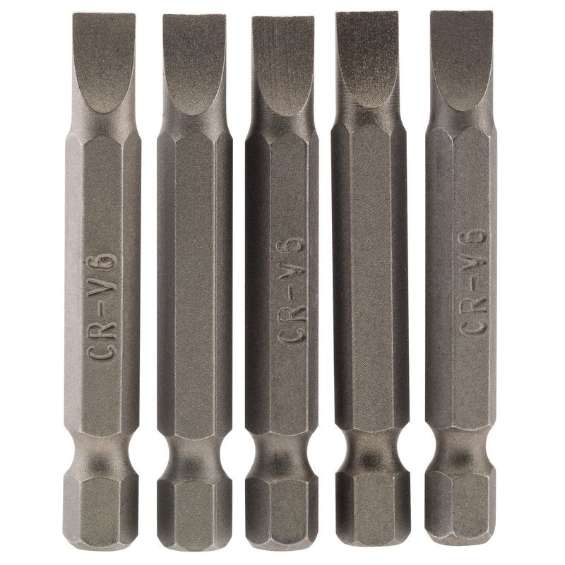 Draper Plain Slot Screwdriver Bit 6mm 1/4" Hex 50mm Long (Pack of 5) 64273