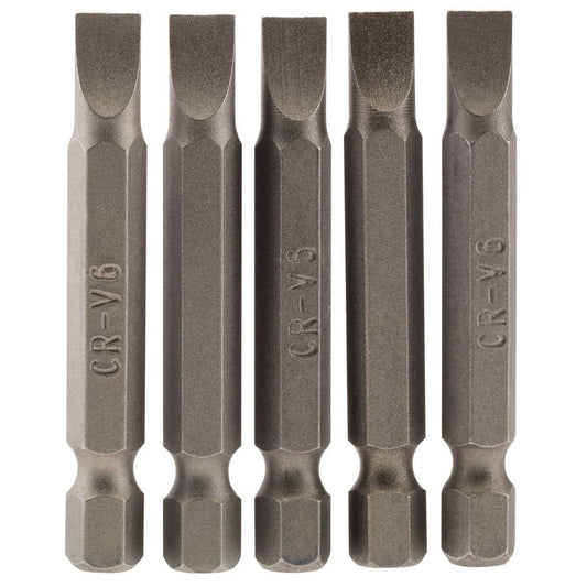 Draper Plain Slot Screwdriver Bit 6mm 1/4" Hex 50mm Long (Pack of 5) 64273
