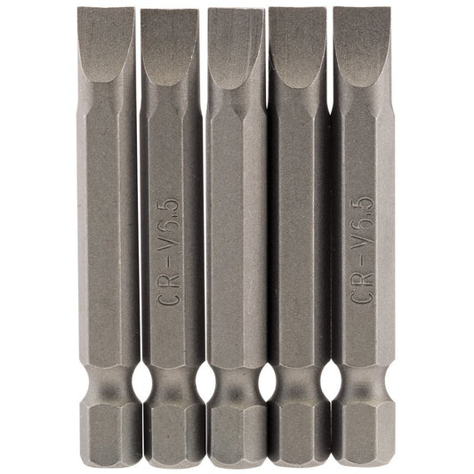 Draper Plain Slot Screwdriver Bit 6.5mm 1/4" Hex 50mm Long (Pack of 5) 64276