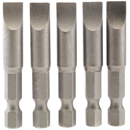 Draper Plain Slot Screwdriver Bit 8mm 1/4" Hex 50mm Long (Pack of 5) 64280