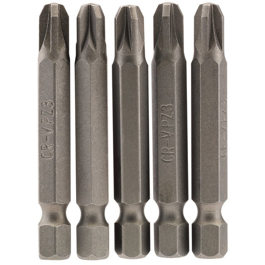 Draper No.3 PZ Screwdriver Bit 1/4" Hex 50mm Long (Pack of 5) 64286