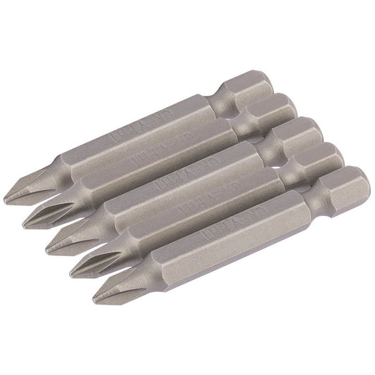 Draper No.1 Cross Slot Screwdriver Bit 1/4" Hex 50mm Long (Pack of 5) 64287