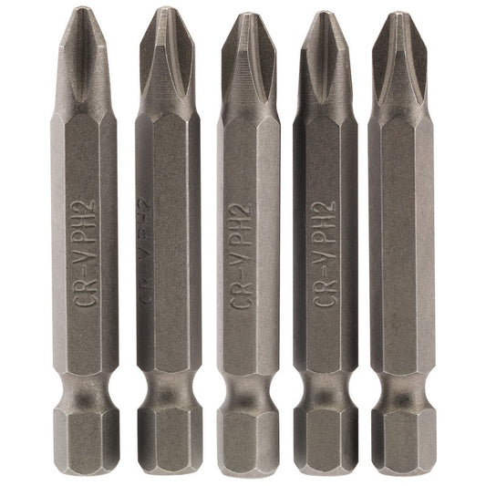 Draper No.2 Cross Slot Screwdriver Bit 1/4" Hex 50mm Long (Pack of 5) 64288