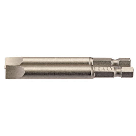 Draper Plain Slot Screwdriver Bit 8mm 1/4" Hex 75mm Long (Pack of 2) 64310