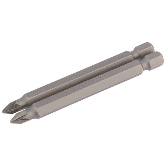 Draper No.1 PZ Type Screwdriver Bit 1/4" Hex 75mm Long (Pack of 2) 64311