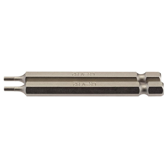 Draper Hexagonal Screwdriver Bit 2mm 1/4" Hex 75mm Long (Pack of 2) 64318