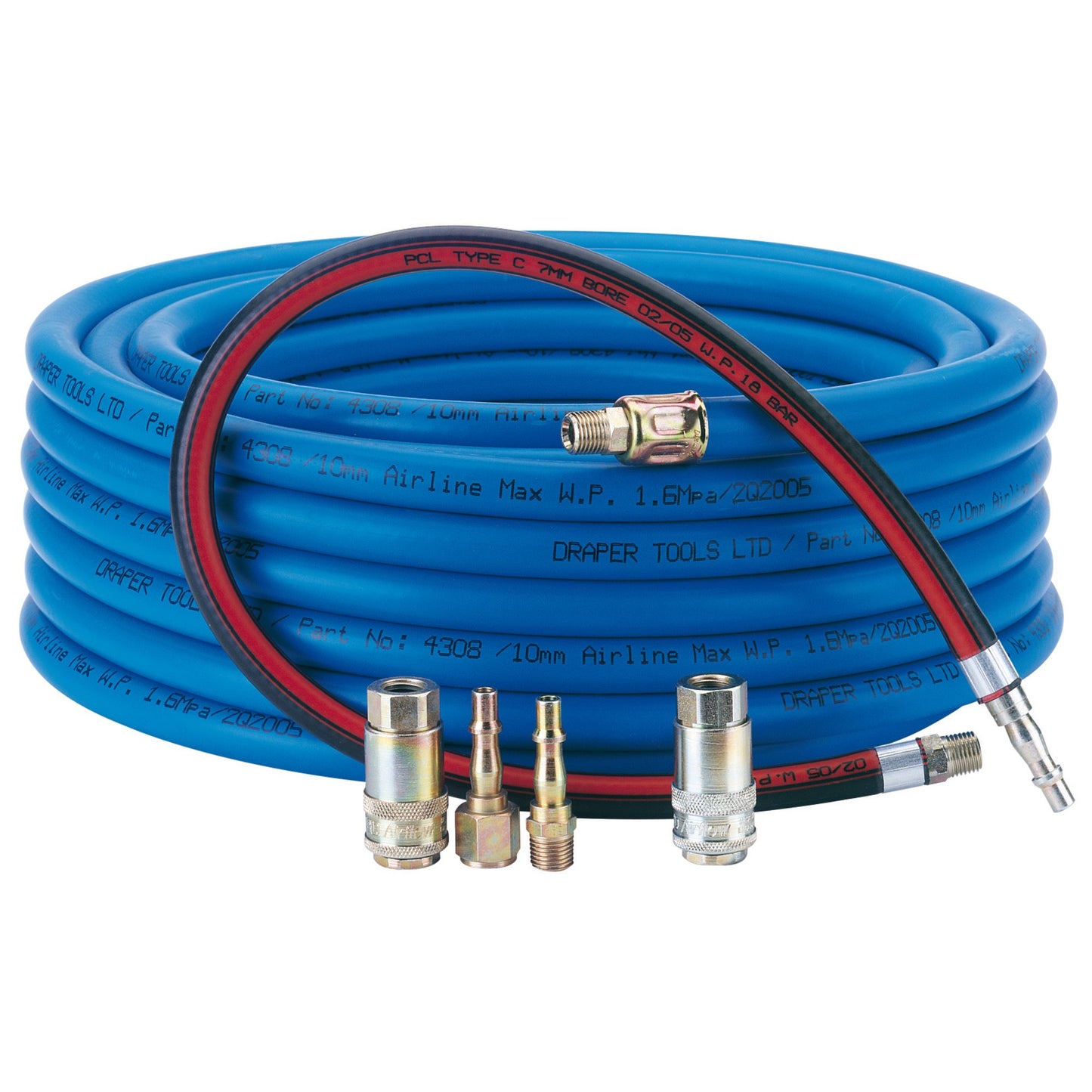 Draper 15m Heavy Duty Air Hose & Connector Kit 3/8" Bore 1/4" Coupling Set 64508