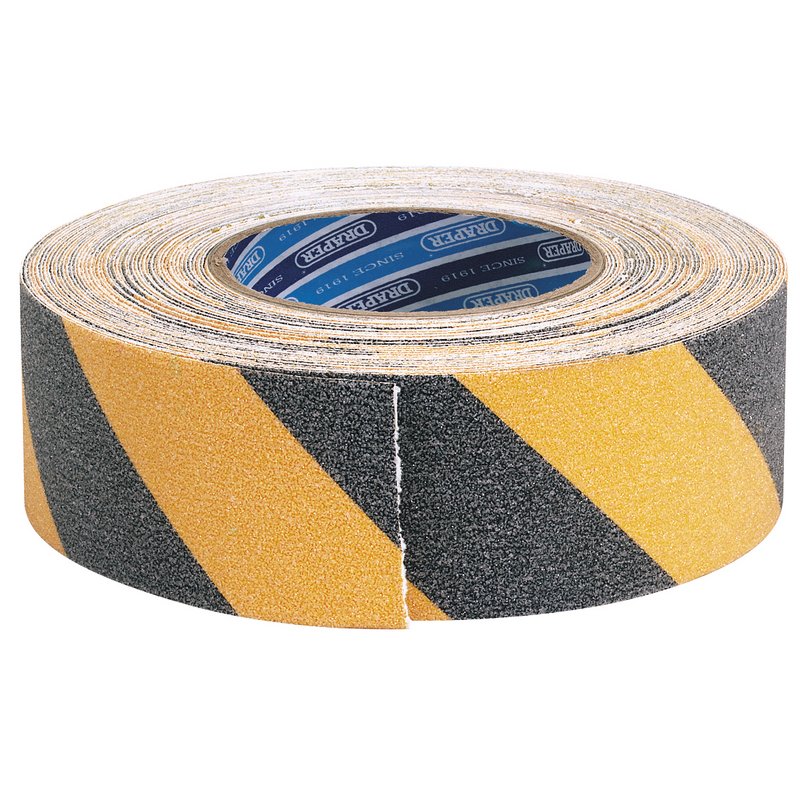 Draper Heavy Duty Safety Grip Tape Roll 18m x 50mm Black and Yellow 65440
