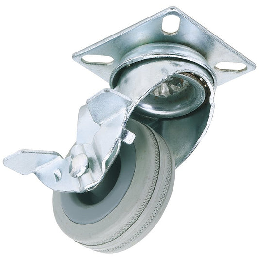 Draper Rubber Castor with Brake Swivel Plate Fixing 50mm Dia S.W.L 50kg 65469