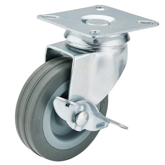 Draper Rubber Castor with Brake Swivel Plate Fixing 75mm Dia S.W.L 70kg 65474