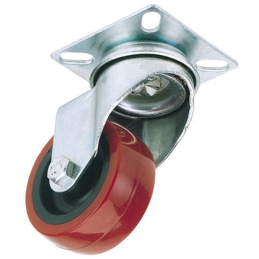 Draper Polyurethane Wheel Swivel Plate Fixing 75mm Diameter S.W.L 70kg 65513
