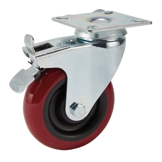 Draper Polyurethane Wheel with Brake Swivel Plate Fixing 200mm Heavy Duty 65519
