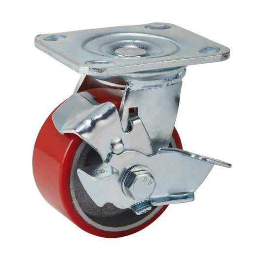 Draper Polyurethane Wheel with Brake Swivel Plate Fixing 100mm Heavy Duty 65524