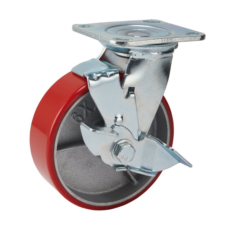 Draper Polyurethane Wheel with Brake Swivel Plate Fixing 160mm Heavy Duty 65530