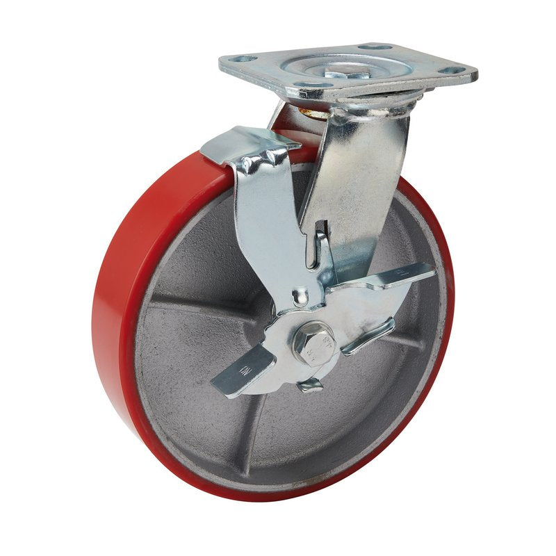 Draper Polyurethane Wheel with Brake Swivel Plate Fixing 200mm Heavy Duty 65533