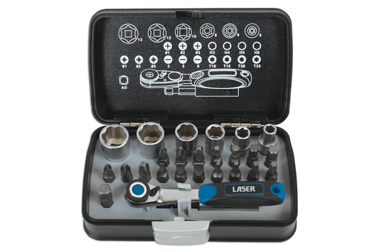Laser Tools Socket and Bit Set 1/4"D 26pc 6555
