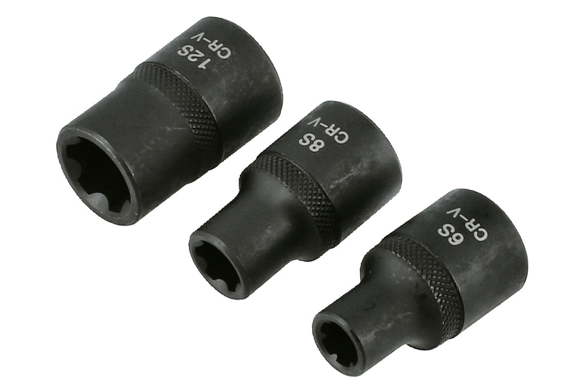 Laser Tools Ribe Socket Set 1/2"D 3pc Applications Nissan Renault 6S 8S 12S 6575
