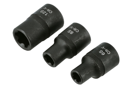 Laser Tools Ribe Socket Set 1/2"D 3pc Applications Nissan Renault 6S 8S 12S 6575