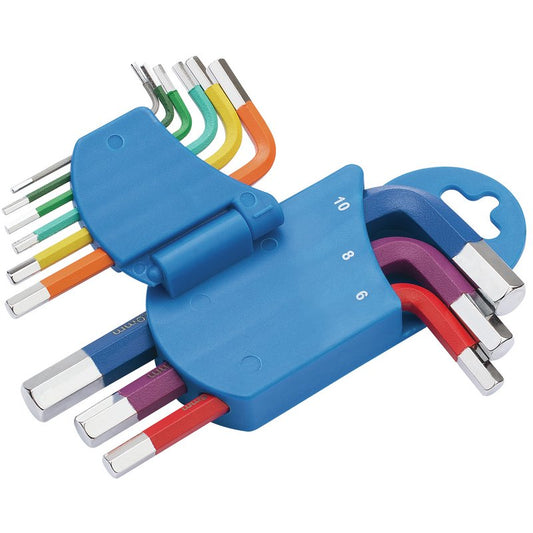 Draper Metric Coloured Short Arm Hex Key Set 9 Piece Easy Release Holder 66126